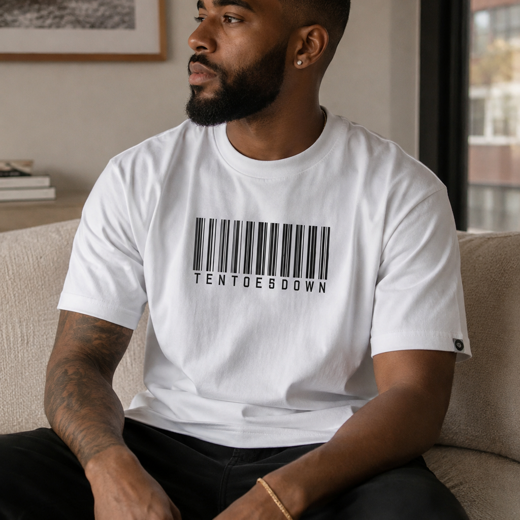 Ten Toes Down Barcode White T-Shirt